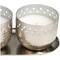 White Wax Vanilla Marshmallow Scented Candle Set with Cutout Spotted Silver Container and Oval Holding Tray